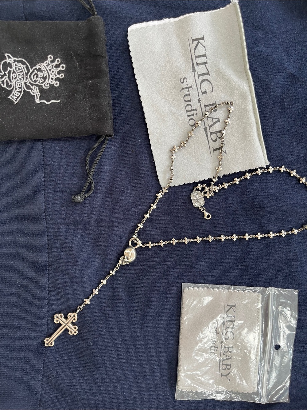 King Baby Silver Rosary Cross Necklace - Silver
